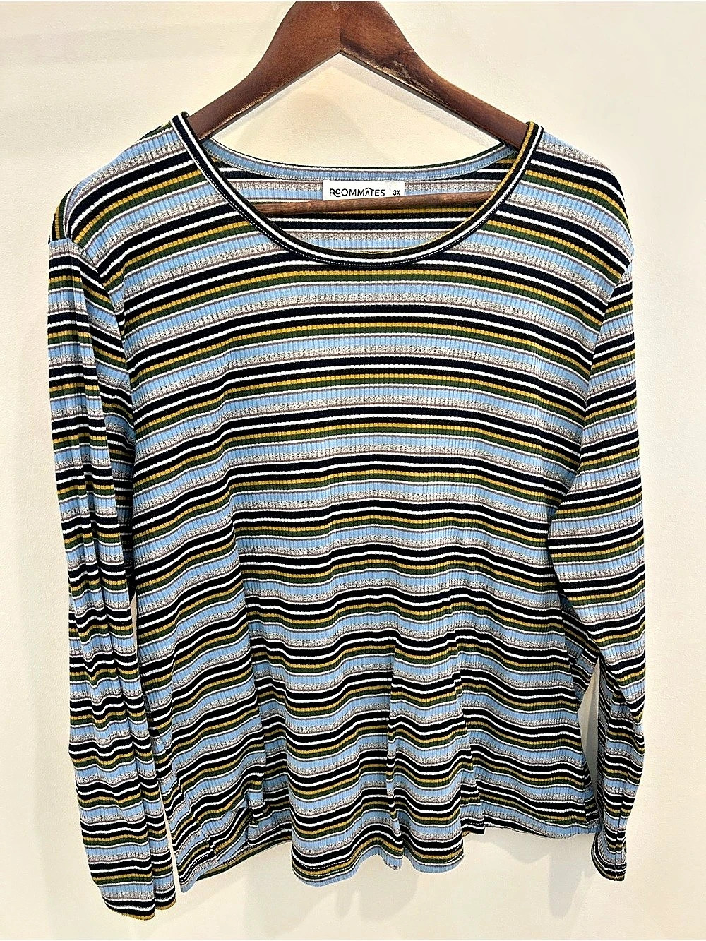 Striped Long Sleeve Top in Blue & Black Like New